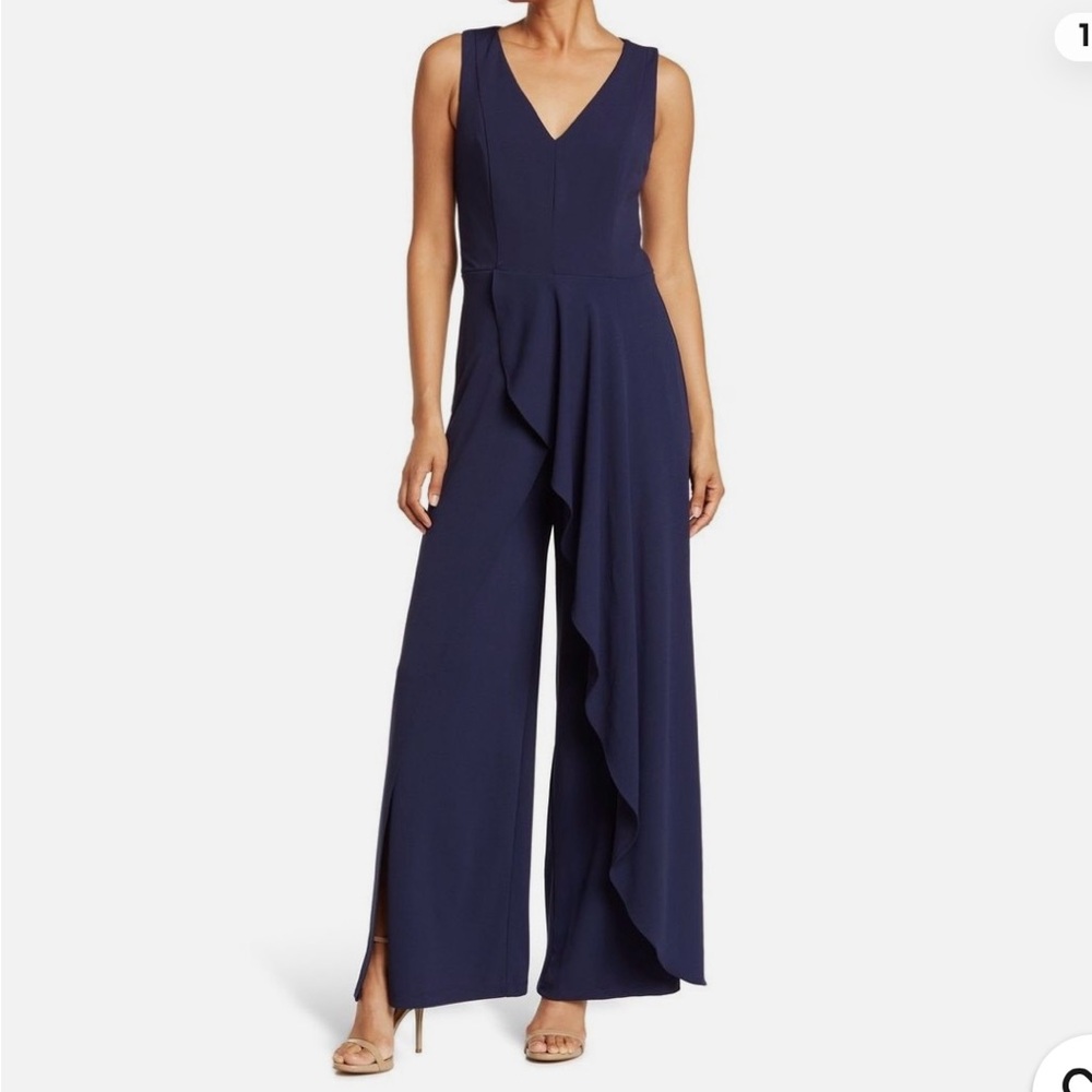 MARINA Navy Ruffle Jumpsuit